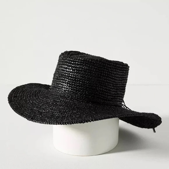 NWT Anthropologie San Diego Hat Co. Crochet Raffia Boater Black main image 4